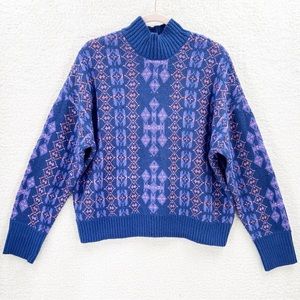 Lane Bryant Geo Print Classic Long Sleeve Mock Neck Jacquard Pullover Sweater